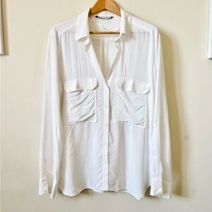 Zara White Casual Button Down Shirt Size XL